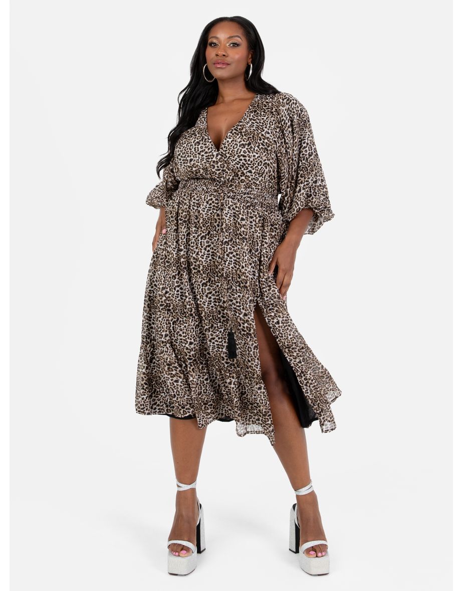 Shop Lovedrobe Animal Print Balloon Sleeve Maxi Dress Online in Qatar VogaCloset