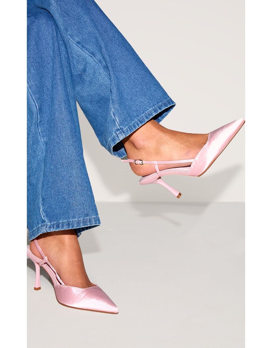 Wide Fit Baby Pink Satin Point Toe High Stiletto Court Heels