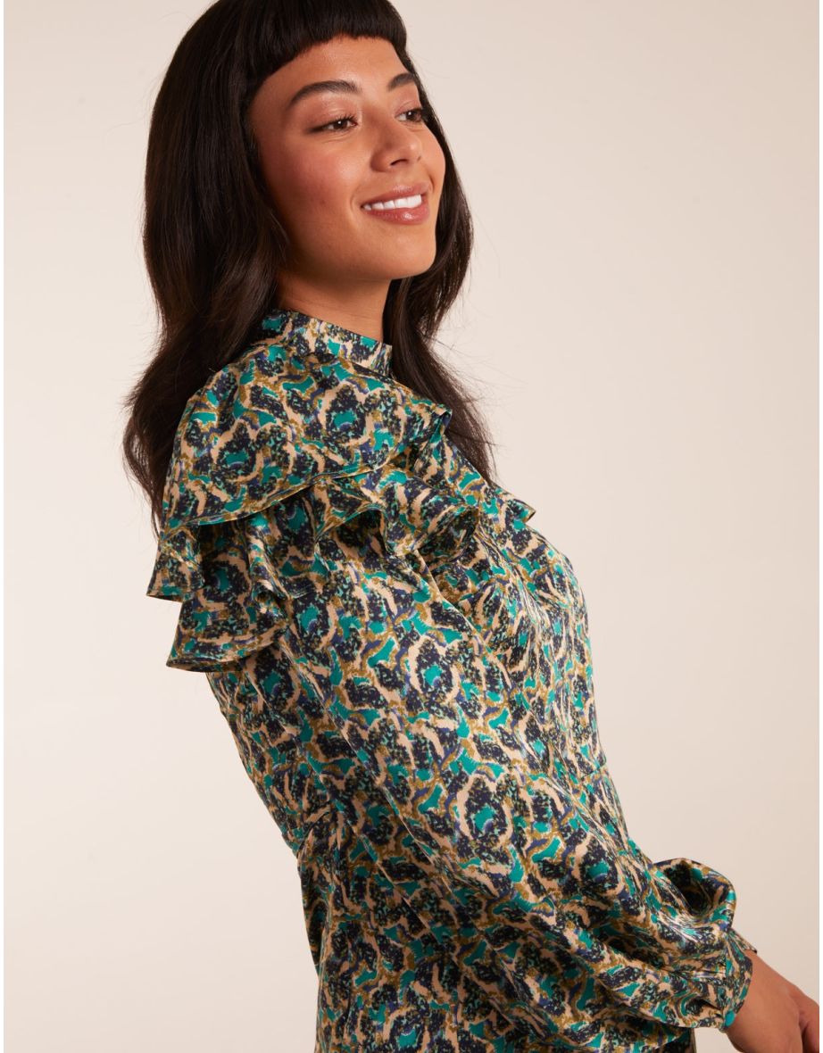 Ruffle Sleeve High Neck Swing Dress - 3
