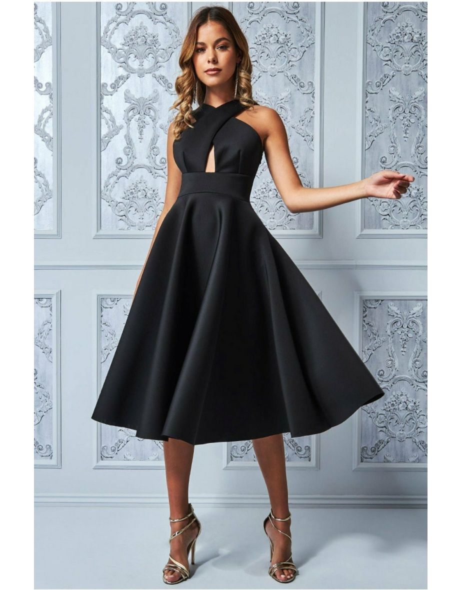 Goddiva Crossover Keyhole Midi Dress - Black