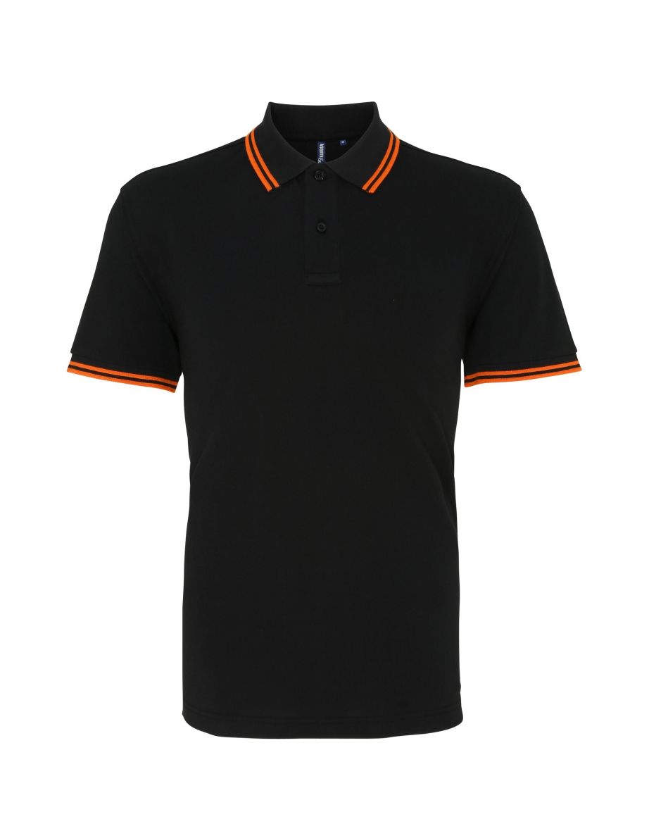 Asquith & Fox Mens Classic Fit Tipped Polo Shirt - Black/Orange