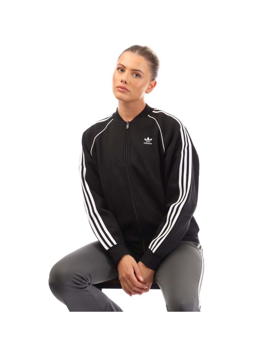 Women's adidas Originals 3-Stripes Fleece Bomber Jacket in Black