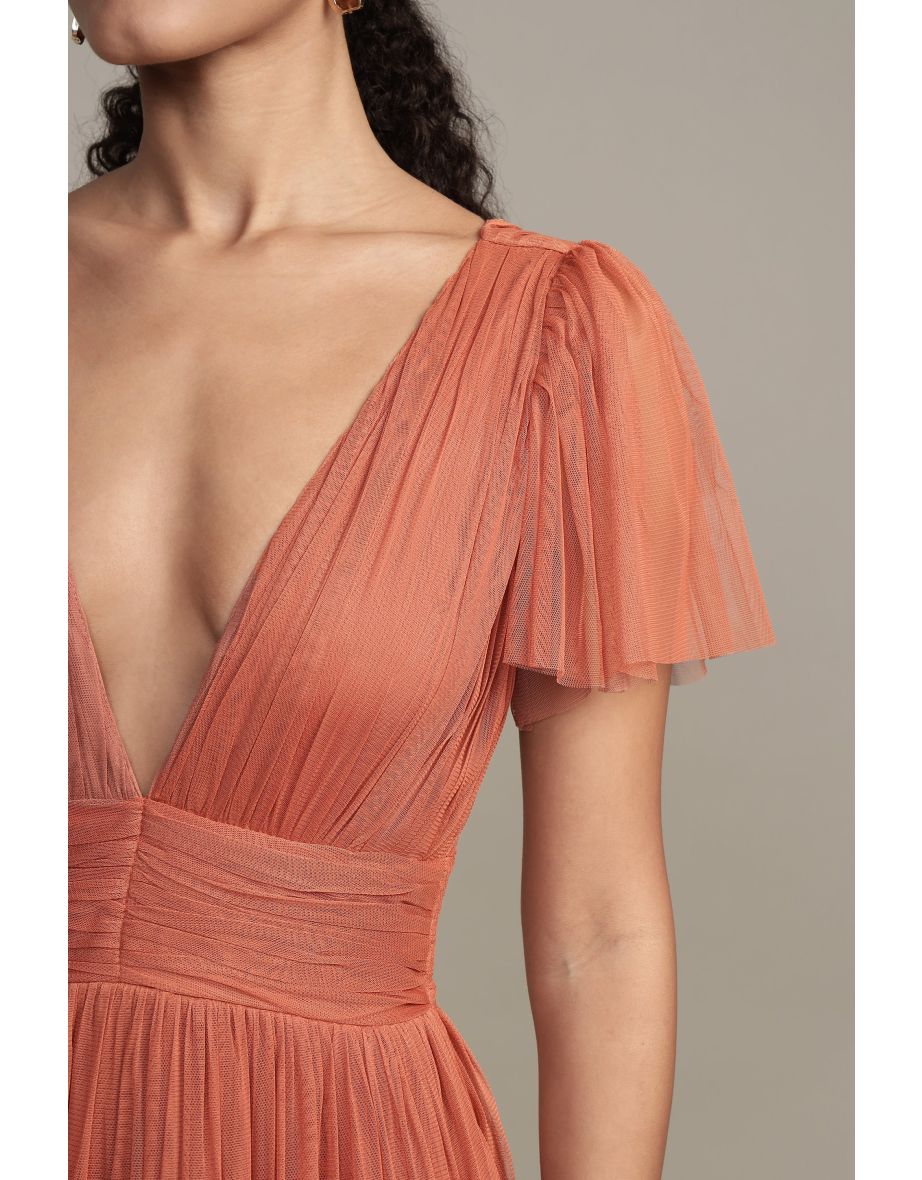 Madison Terracotta Tulle Bridesmaid Midi Dress - 9
