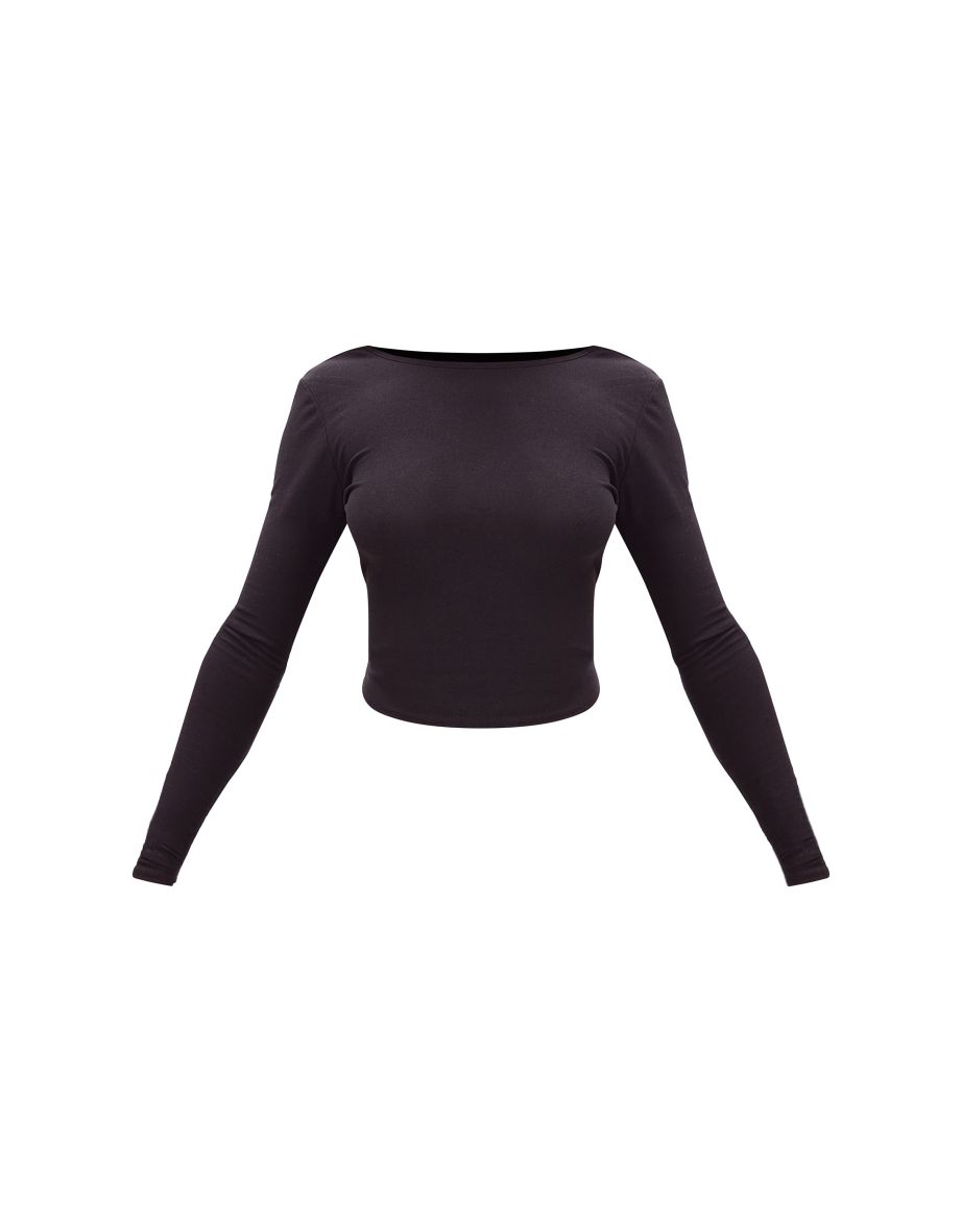 Petite Black Soft Touch Long Sleeve Longline Top - 4