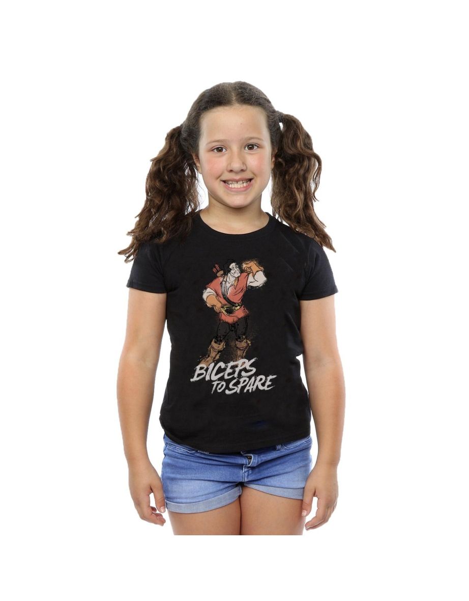 Disney Girls Beauty And The Beast Gaston Biceps To Spare Cotton T-Shirt - Black