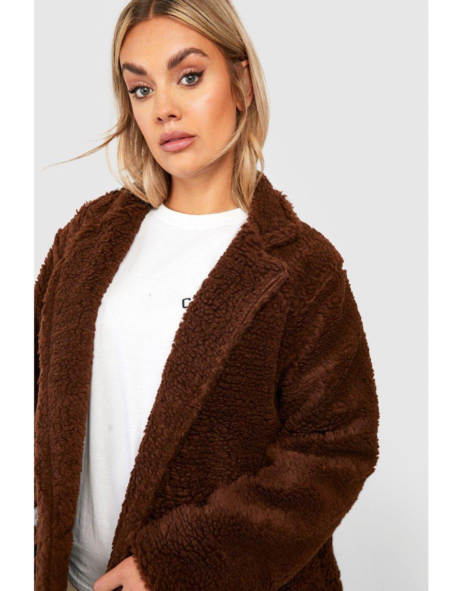 Plus Teddy Fur Double Breasted Coat - chocolate - 3