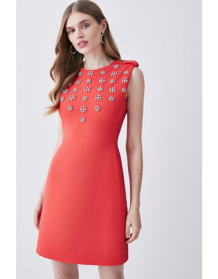 Crystal Embellished Lace Mix Mini Dress