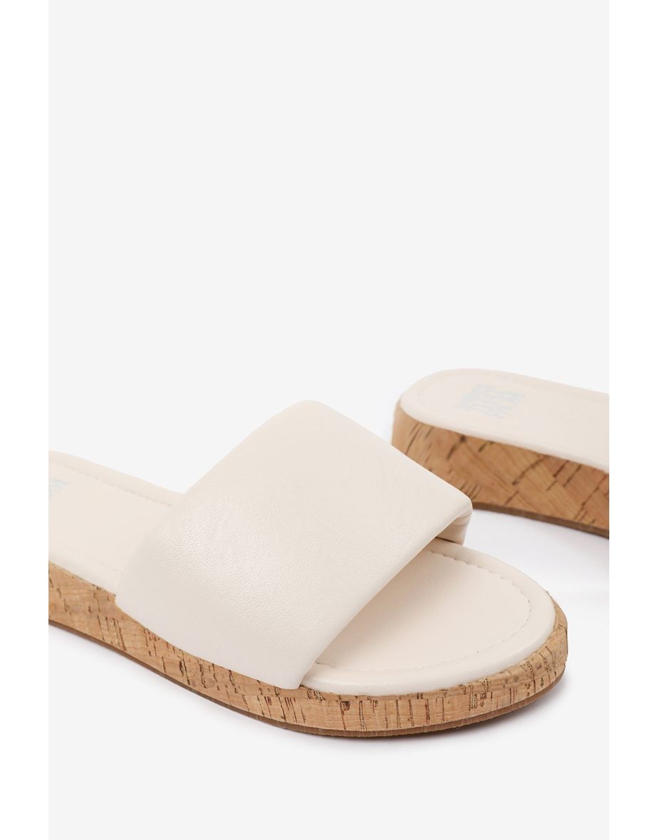 JULIA  WIDE FIT FLATFORM SLIDERS SANDAL IN CREAM FAUX LEATHER - 4