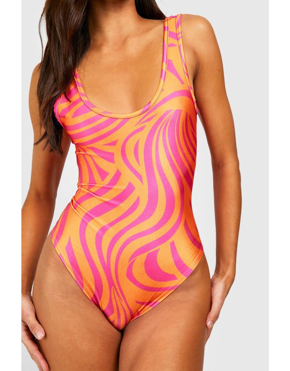 Tall Abstract Zebra Print Scoop Swimsuit - multi - 2