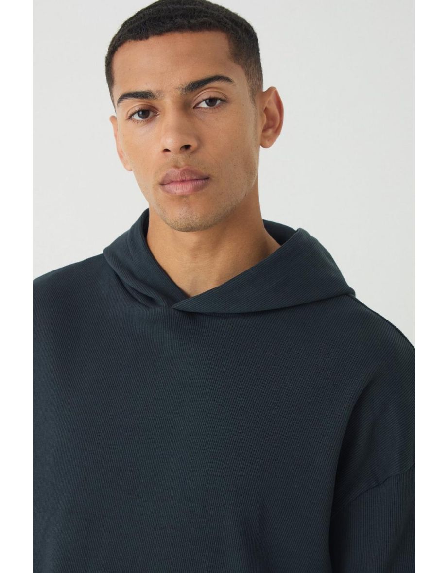 Oversized Boxy Heavy Ribbed Hoodie - black - 2