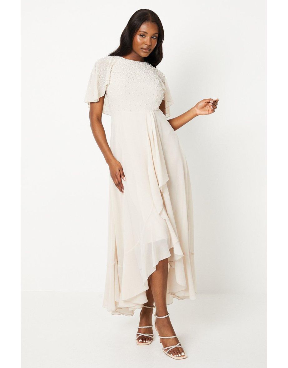 Shop Pearl Hand Embellished Bodice Wrap Skirt Dress With Cape Back Online in Bahrain VogaCloset