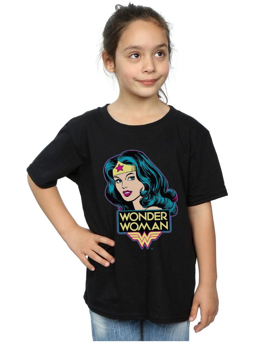 Wonder Woman Girls Head T-Shirt - Black