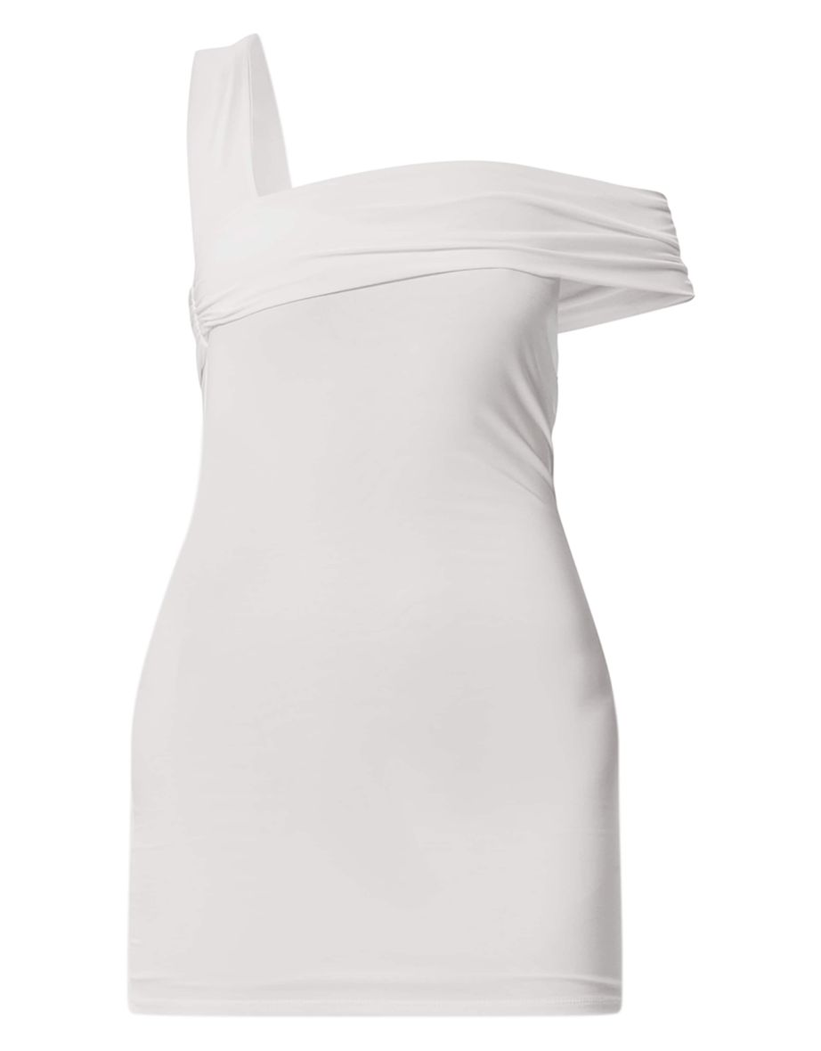 Premium White Double Layer Slinky Ruched Bodycon Dress - 4