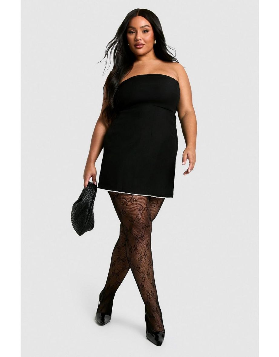 Plus Bow Lace Tights - black