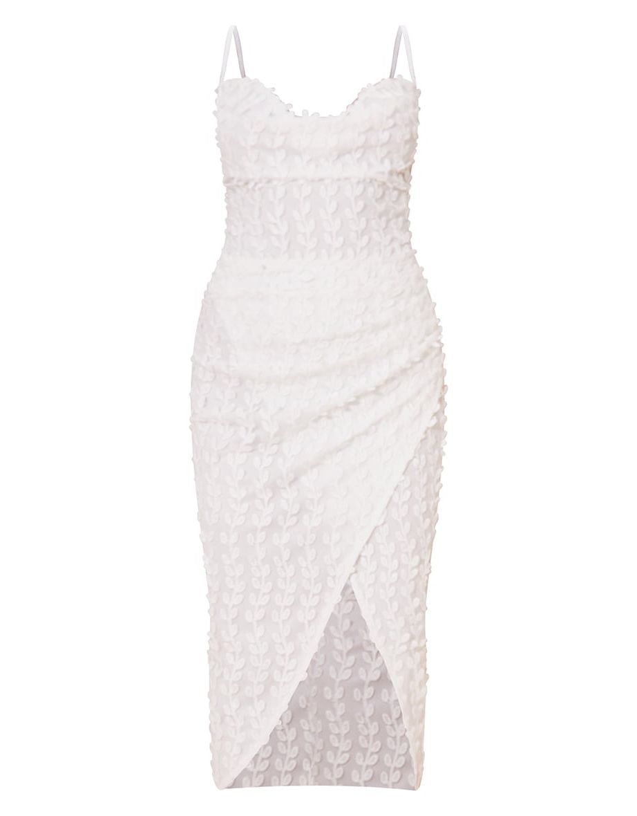 White Lace Cowl Neck Lace Up Back Midi Dress - 4