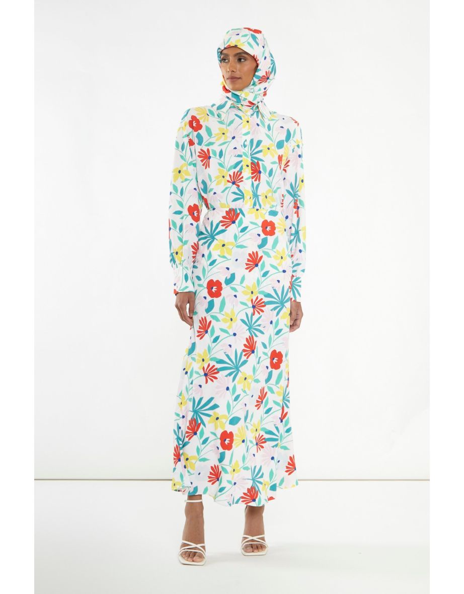 Bright Multi Flower Bias-Cut Maxi-skirt