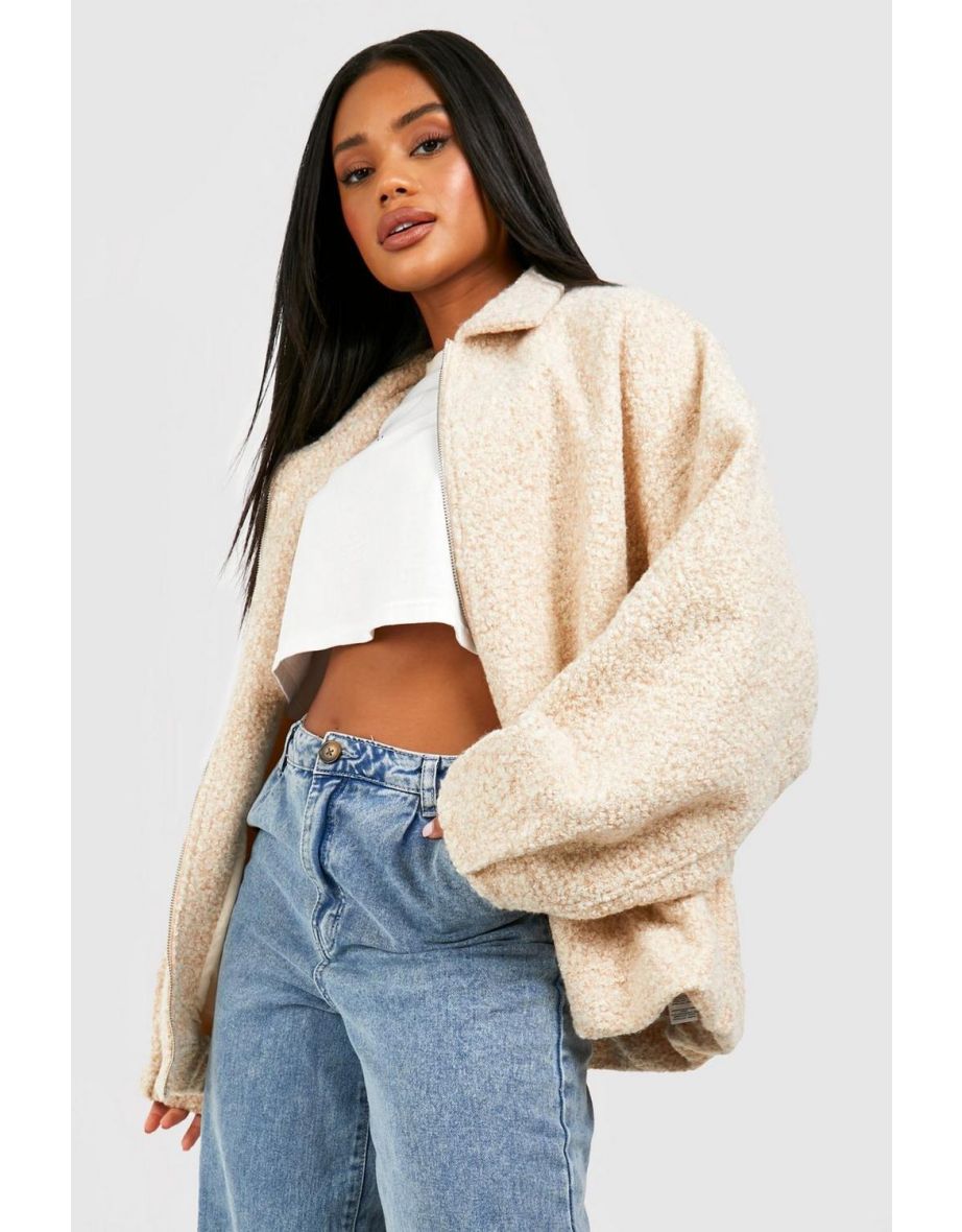 Collared Textured Oversized Jacket - cream