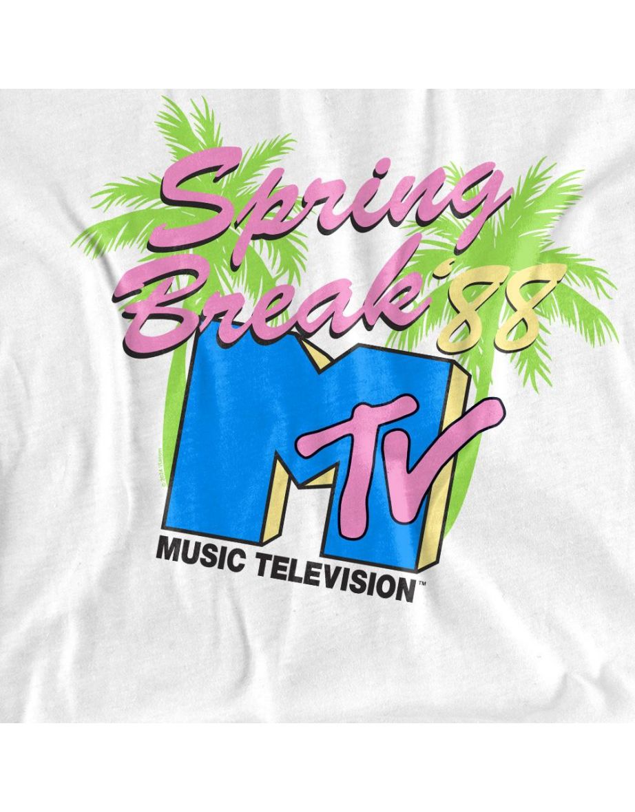 MTV Unisex Adult Spring Break Neon Palm Trees T-Shirt - White - 3