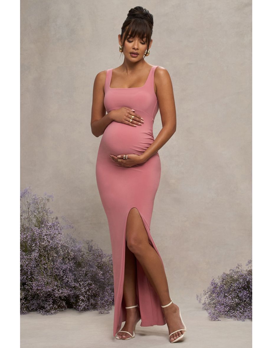 Avril | Blush Square Neck Maternity Maxi Dress with Split