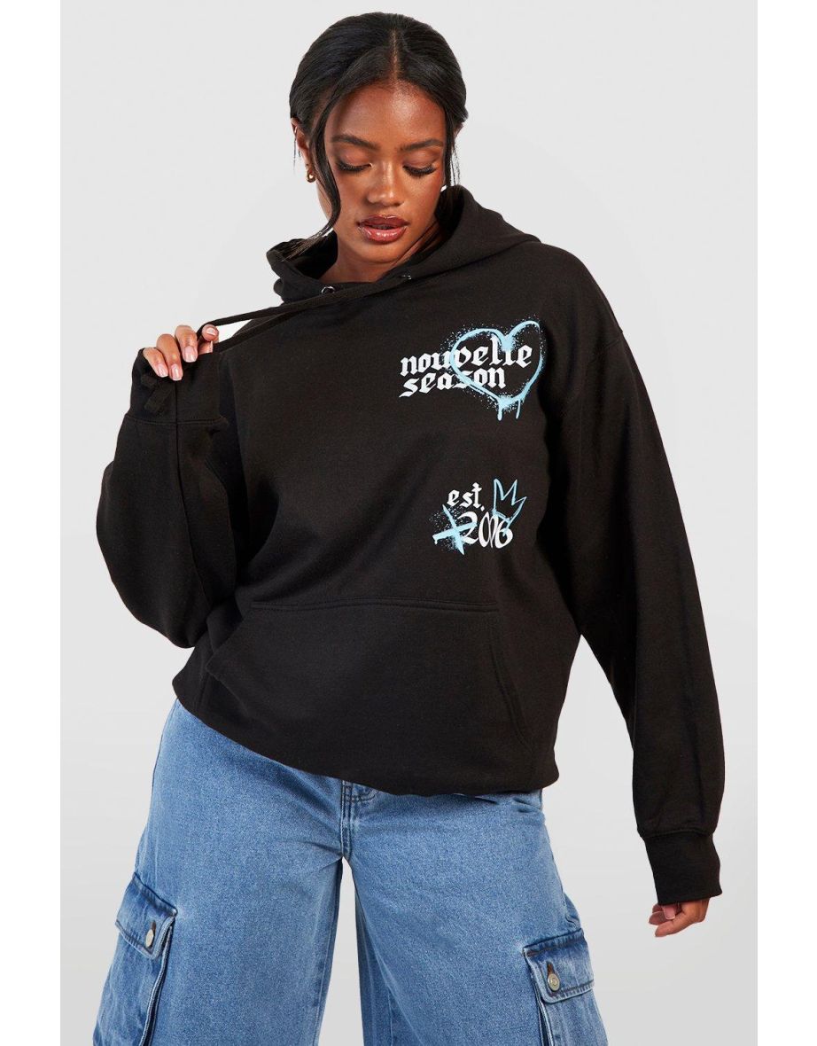 Nouvelle Season Graffiti Slogan Oversized Hoodie - black