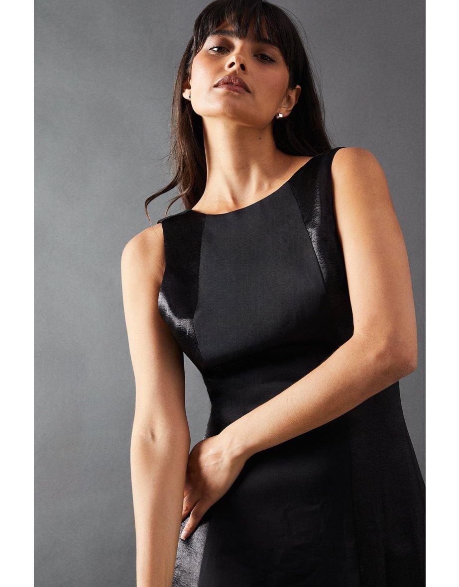Premium Mixed Satin Panel Open Back Midi Slip Dress - 3