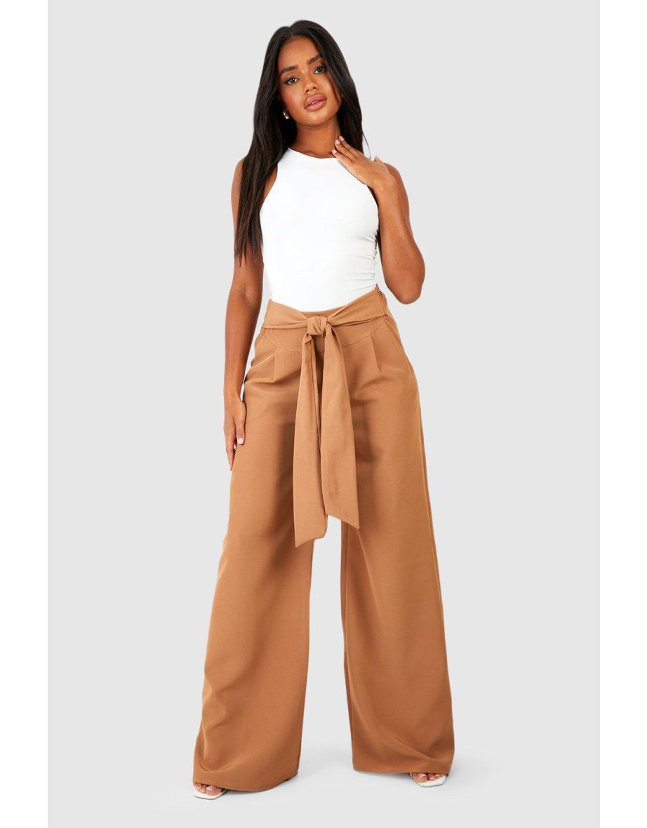 Shop Tie Waist Super Wide Leg Trousers Online in Bahrain VogaCloset