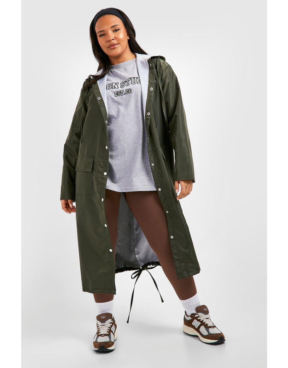 Plus Double Layer Shell Longline Rain Parka - khaki