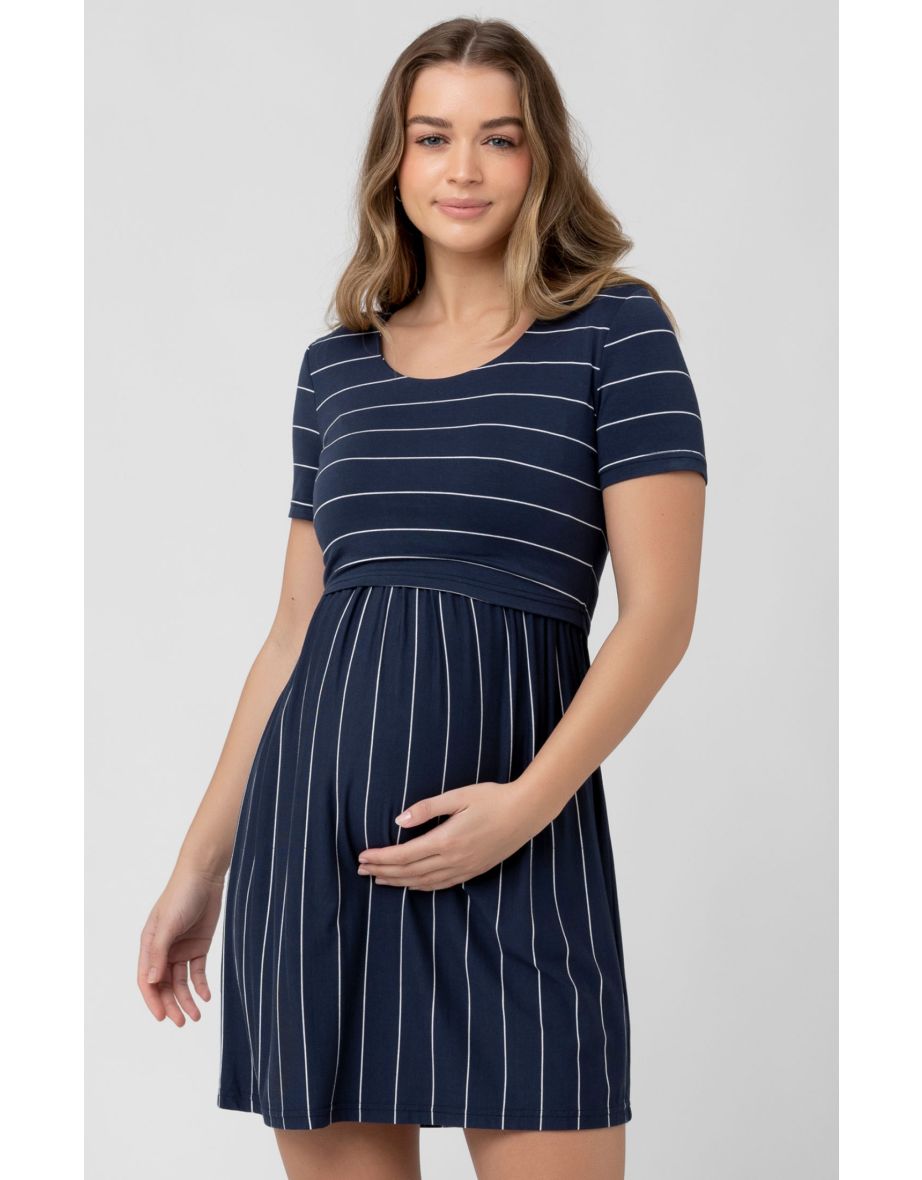 Crop Top Nursing Dress (Indigo White)