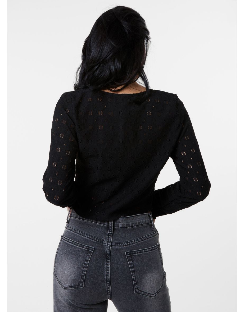 Tie Front Cutwork Cardigan - 3