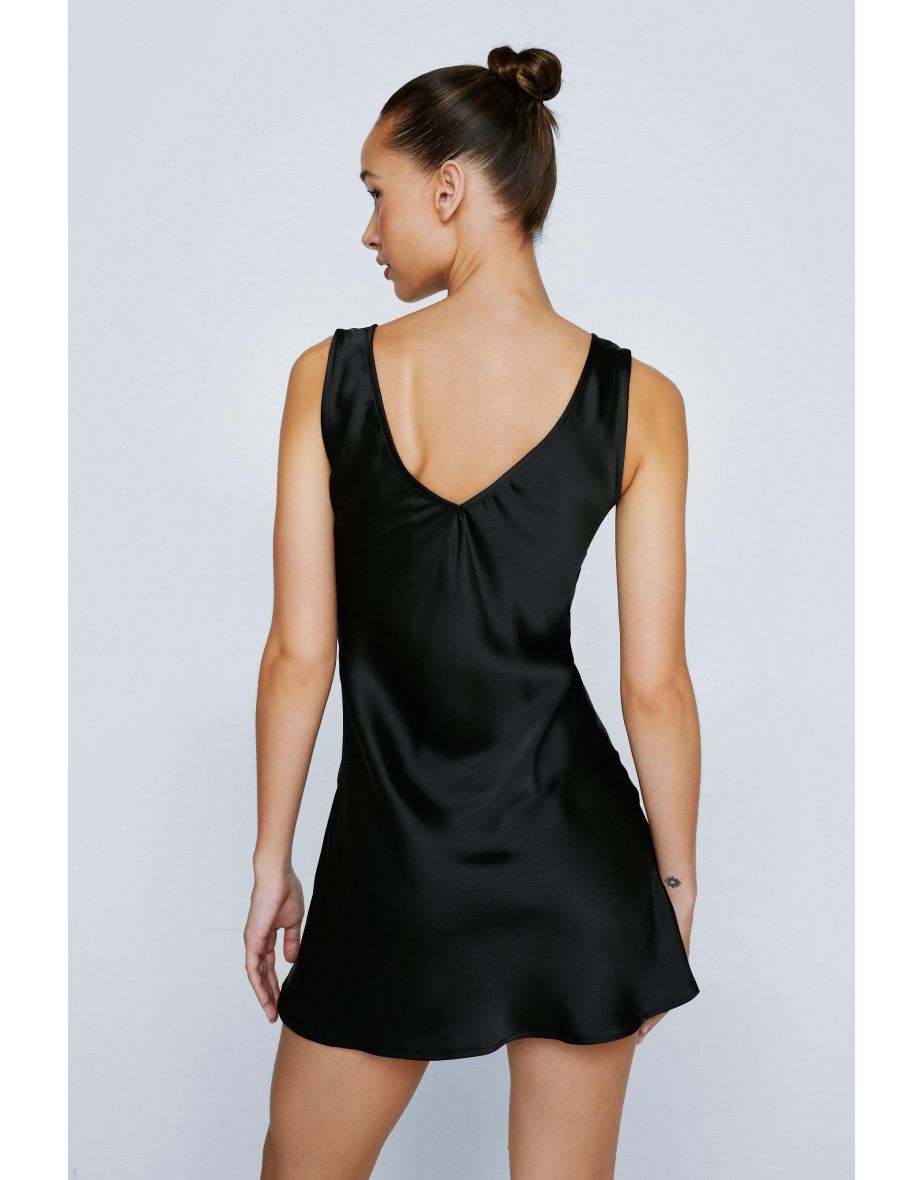 Petite Satin V Neck Mini Dress - 3