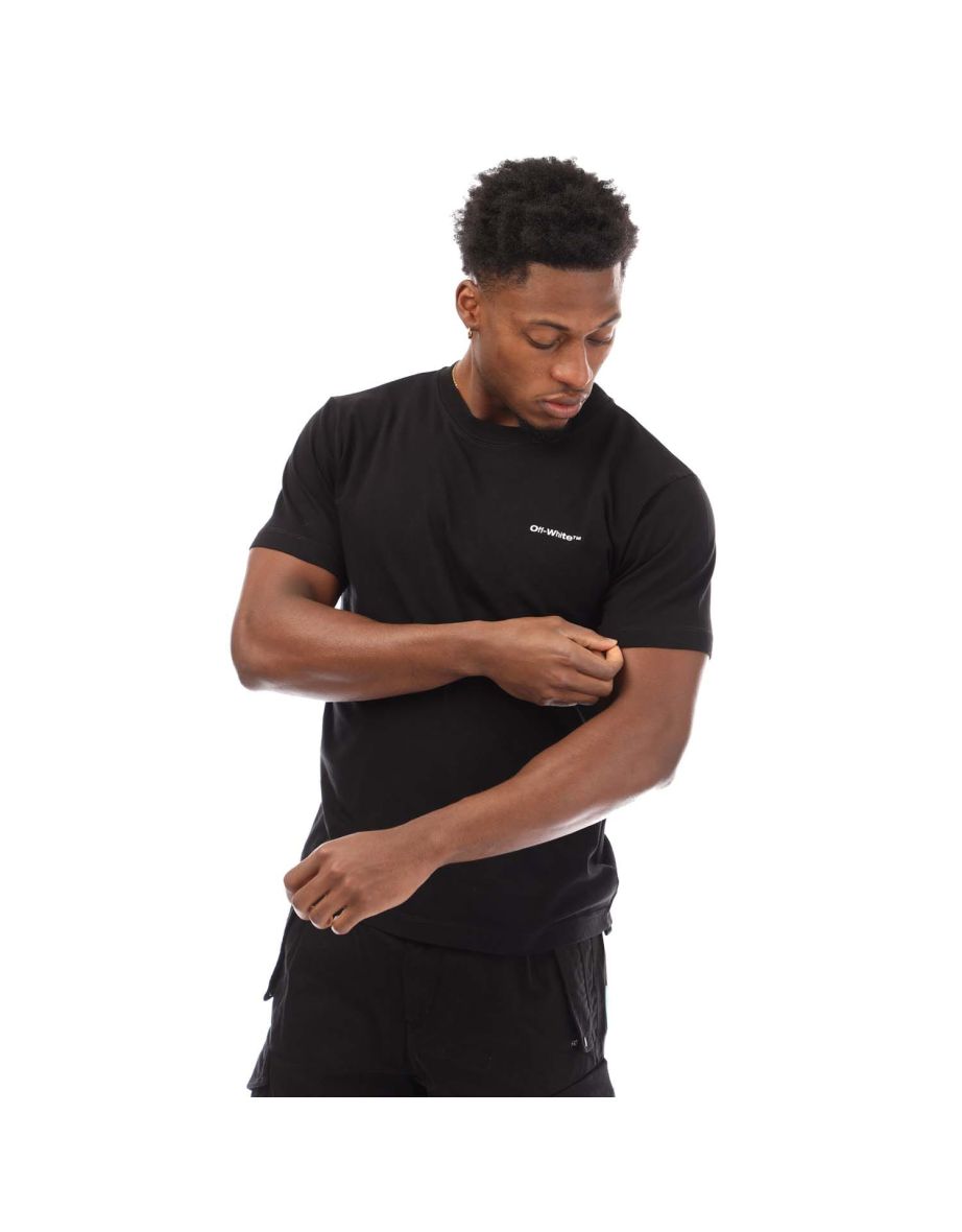 Men's Off White Wave Outline Diagonal Slim T-Shirt in Black