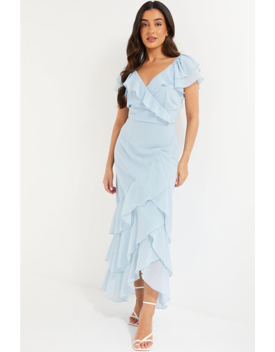 Oasis blue shop chiffon frill top