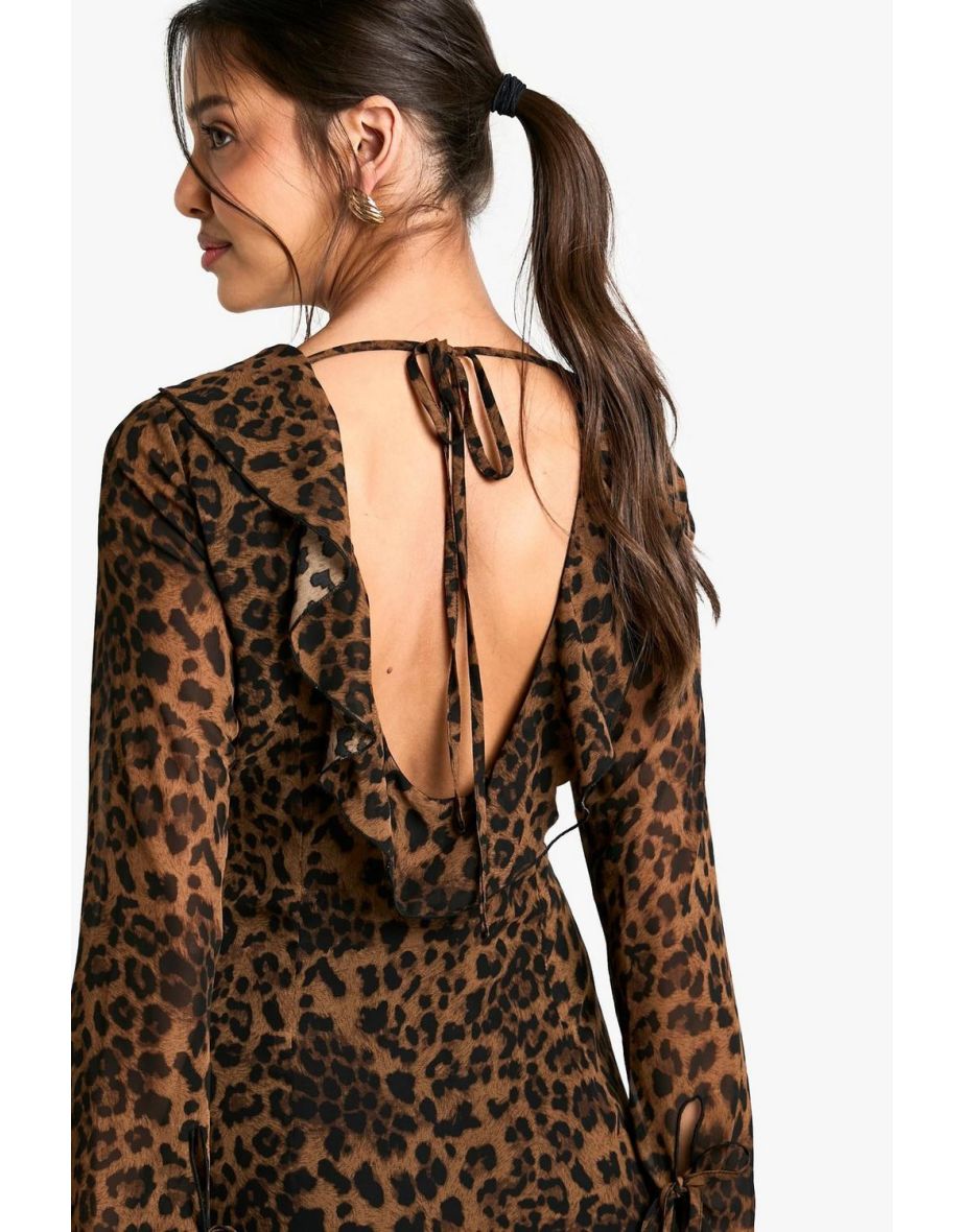 Leopard Chiffon Ruffle Shift Maxi Dress - leopard - 3