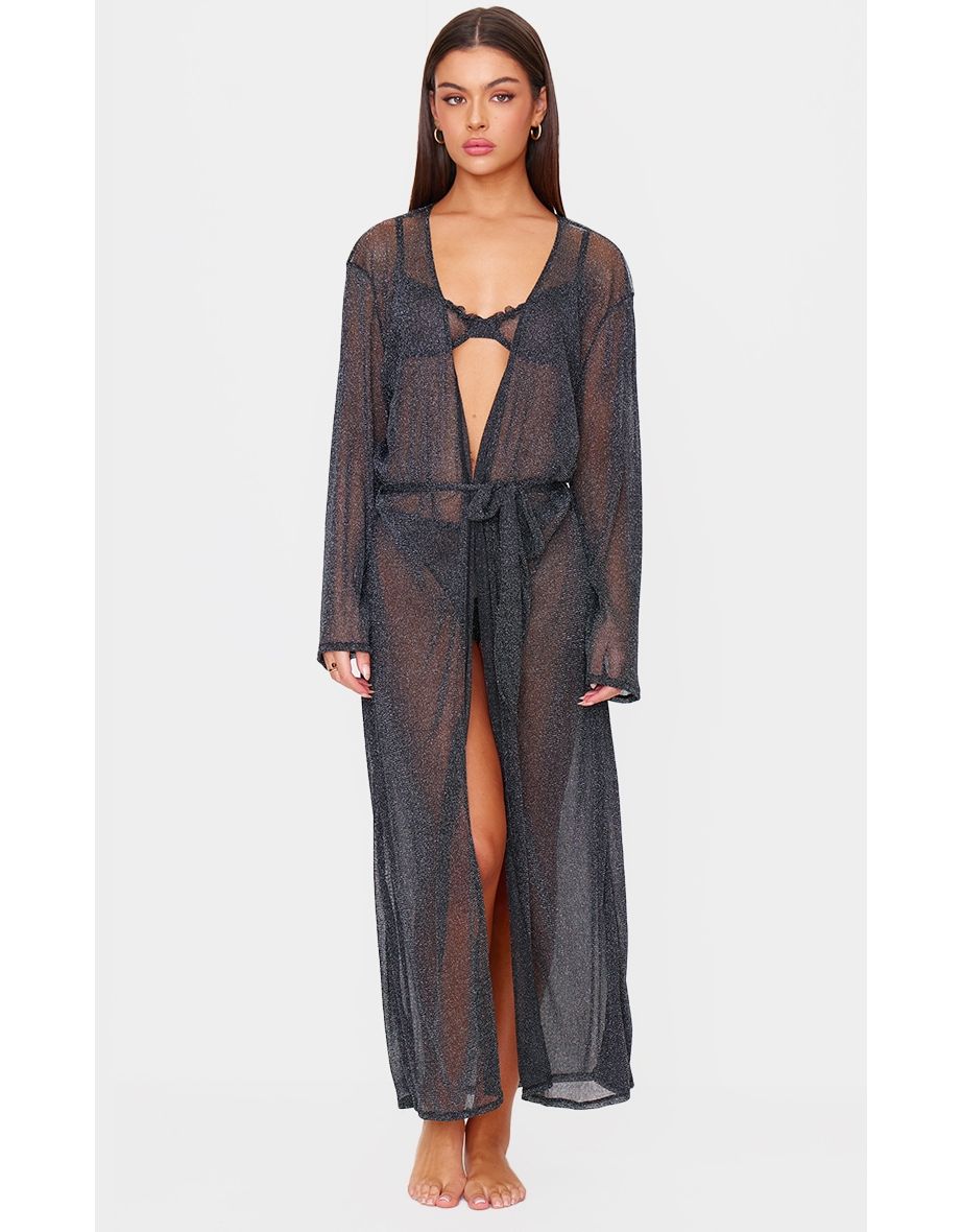 Black Lurex Mesh Maxi Robe