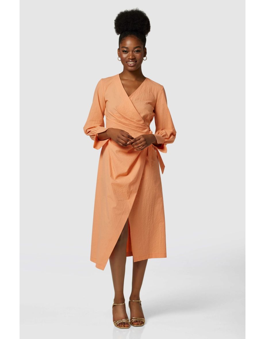 Closet London Coral Pleated Wrap Midaxi Dress