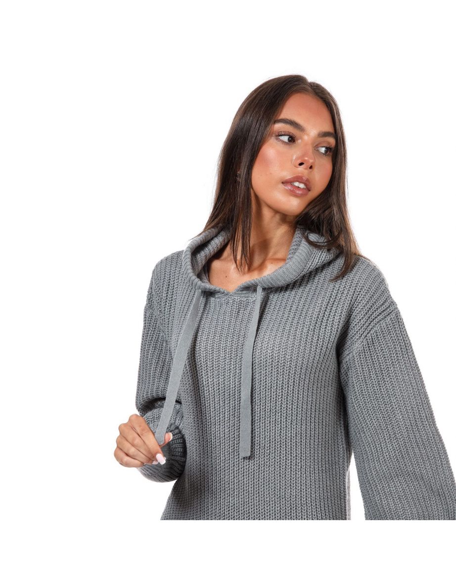 Women's Brave Soul Knitted Hooded Jumper Dress in Grey - 5