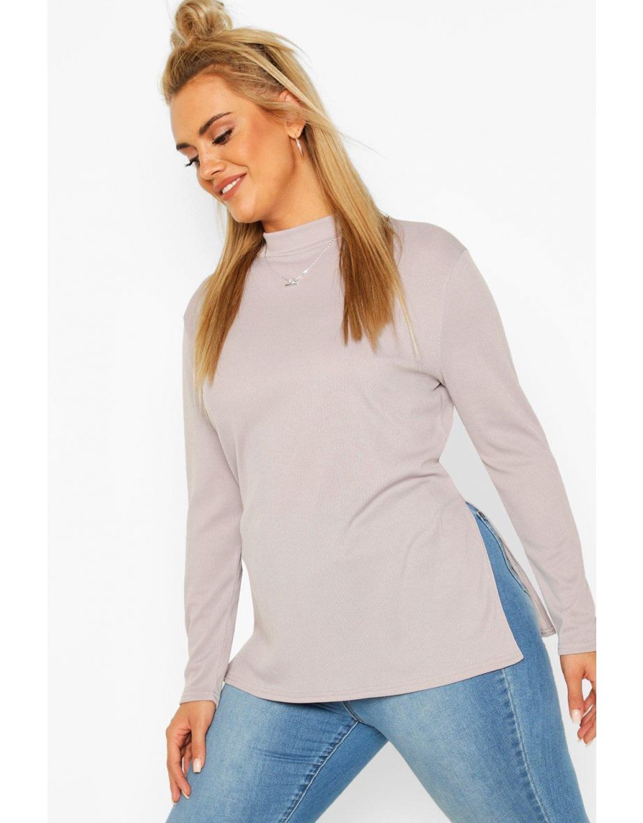 Plus Split Hem Tunic Top - grey