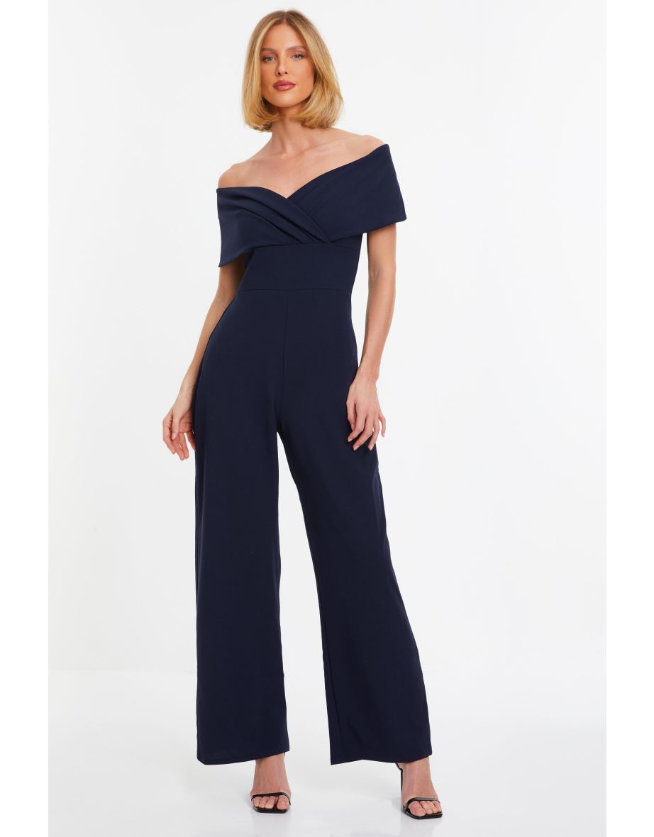 Shop Navy Bardot Palazzo Jumpsuit Online in Oman VogaCloset