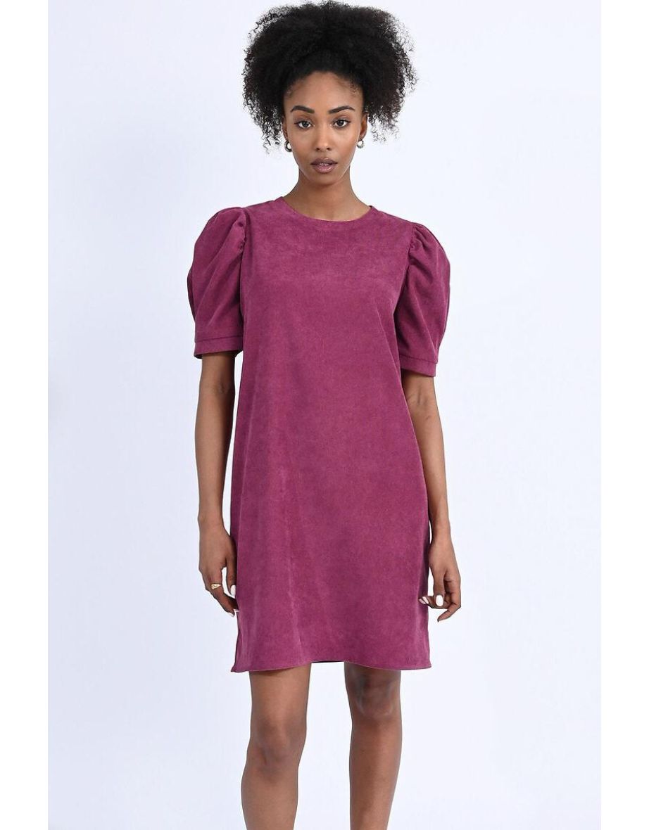 Shop Mini Shift Dress with Short Puff Sleeves Online in Qatar VogaCloset