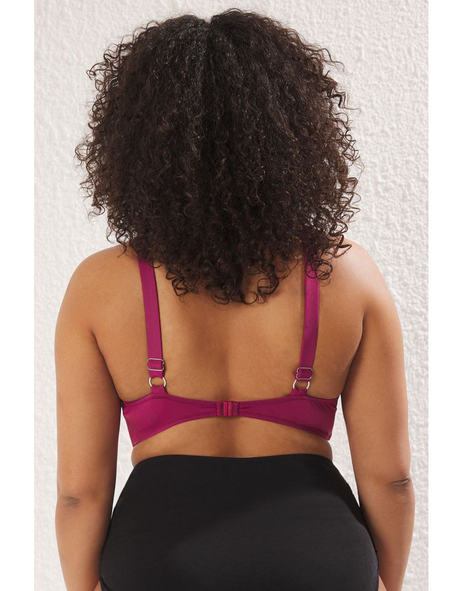 Purple Deep V Pleated Plus Size Bikini Top - 6