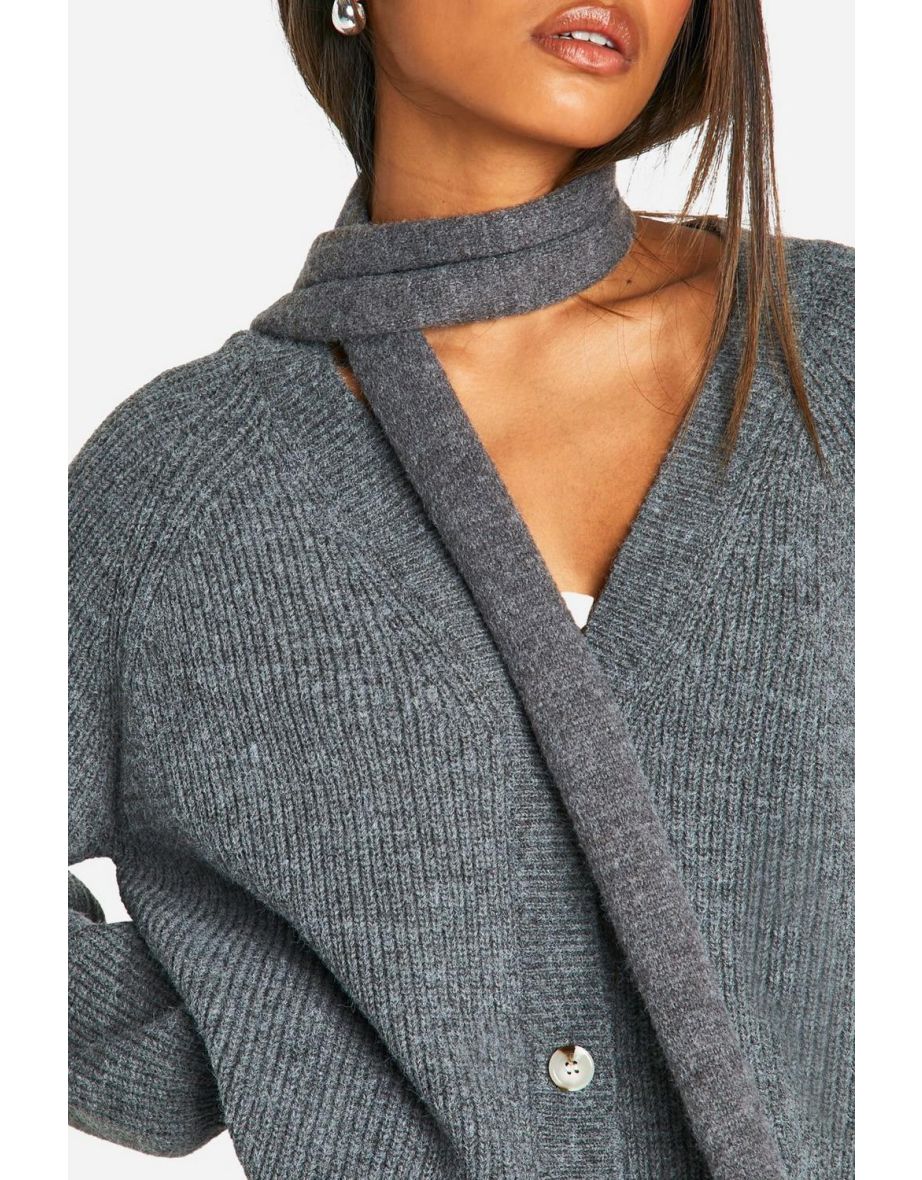 Chunky Balloon Sleeve Boyfriend Cardigan - charcoal - 3