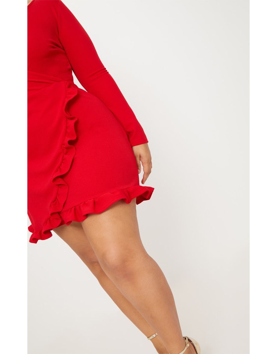 فستان بتصميم لف بكشكش - أحمر - مقاسات كبيرة - 4