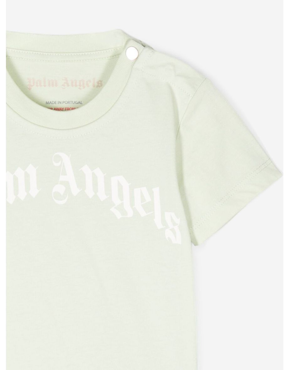 Palm Angels Baby Curved Logo T-Shirt in Green - 3