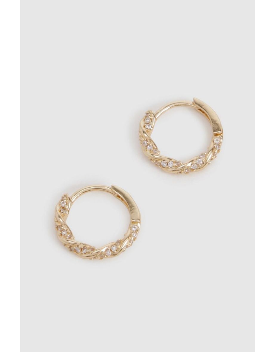 Gold Embellished Mini Hoop Earrings - 2