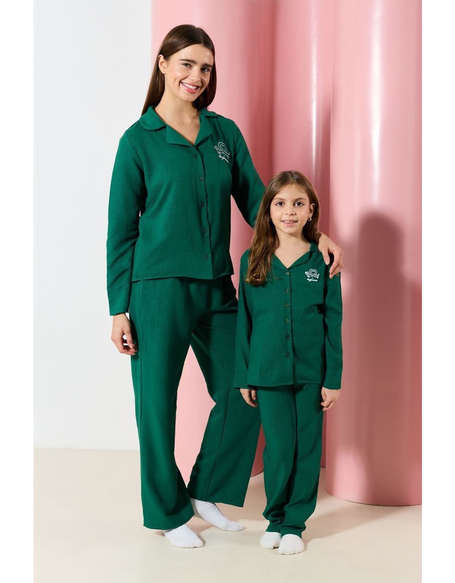 Emerald Embroidered Shirt-Pants Woven Pajamas Set - 8