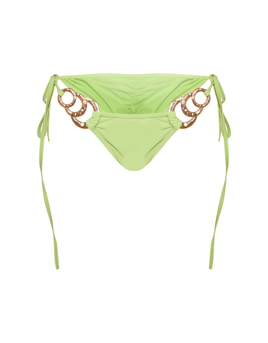 Green Gold Trim Tie Side Bikini Bottom - 4
