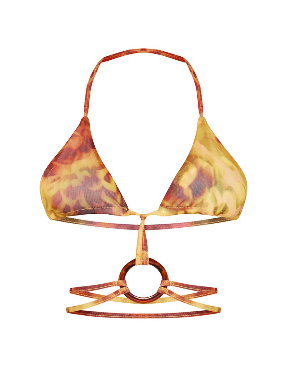 Yellow Ring Detail Printed Mesh Bralet Top - 4