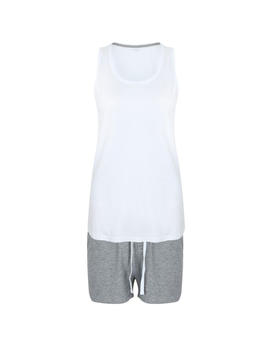 Towel City Womens/Ladies Pyjama Vest And Shorts Set - White/Heather Grey