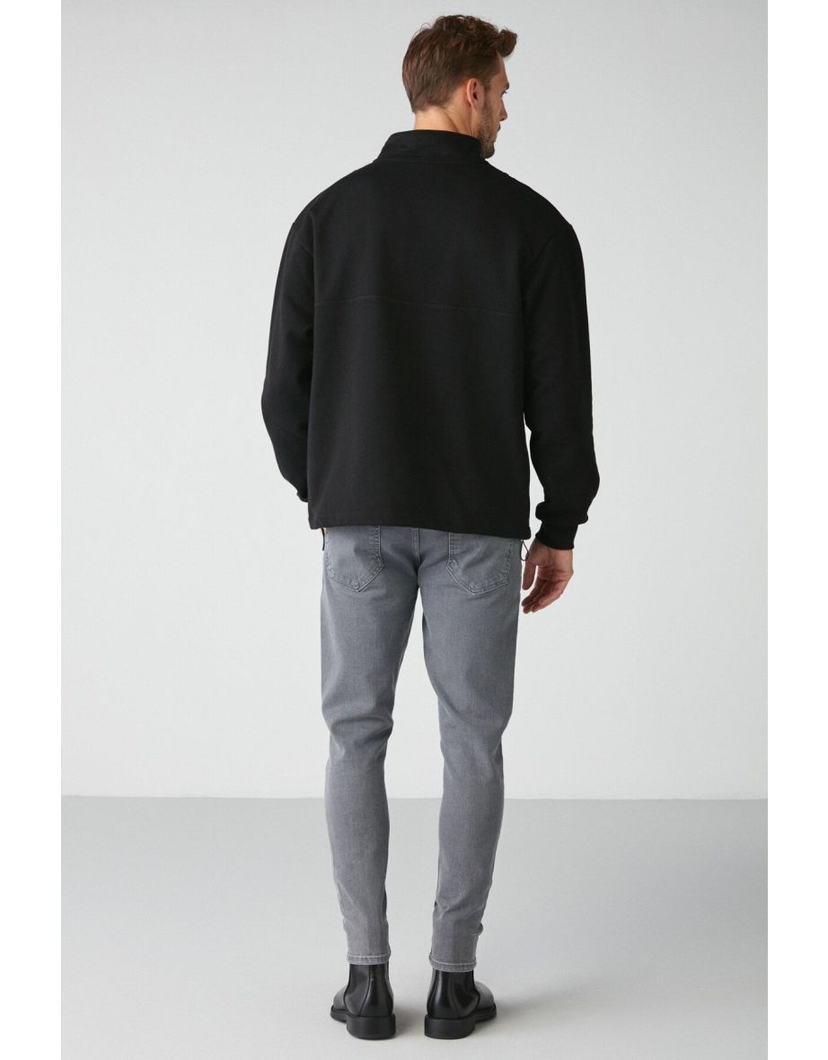 Radiant Men's Half Zipper High Neck Embroidered Black Sweatshirt - 5