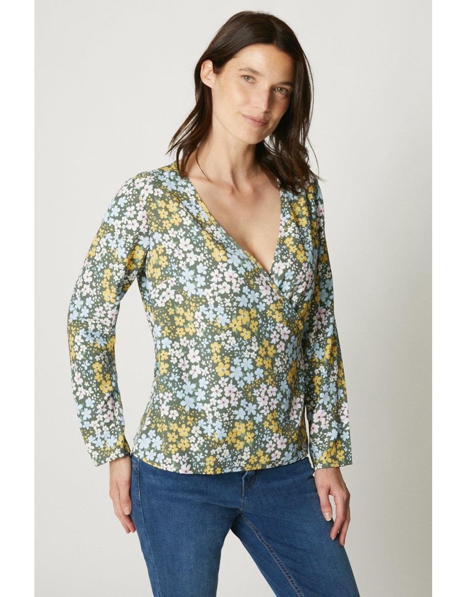 V Neck Wrap Top - khaki